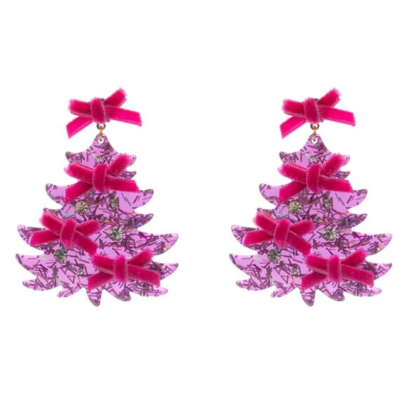 Bow Embellished Christmas Tree Dangle Earrings - Picture 4 of 5